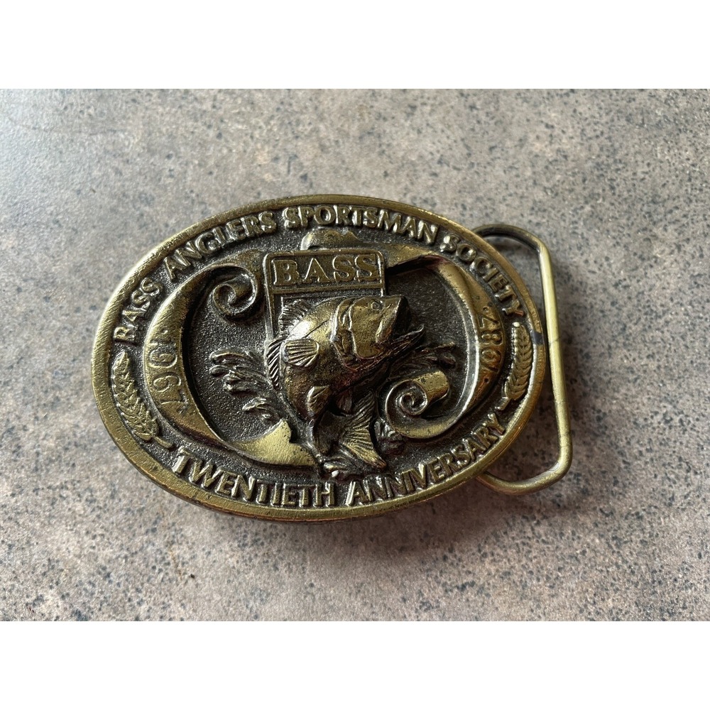 Vtg Bass Anglers Sportsman Society Fishing 20th Anniversary Belt‎ Buckle 1987